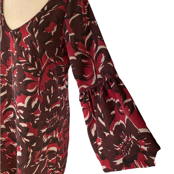 Saks Fifth Avenue Bell Flare Sleeve Plum Floral Flowy Tunic Shift Dress - S - Picture 4 of 13